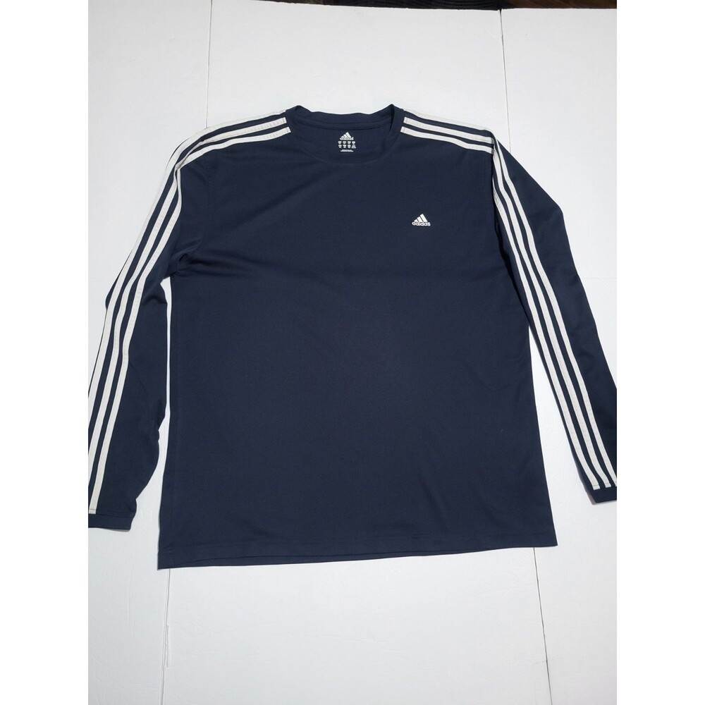 (#L6) Adidas Blue Long Sleeve 3 Stripe Pullover Size Men's 2XL
